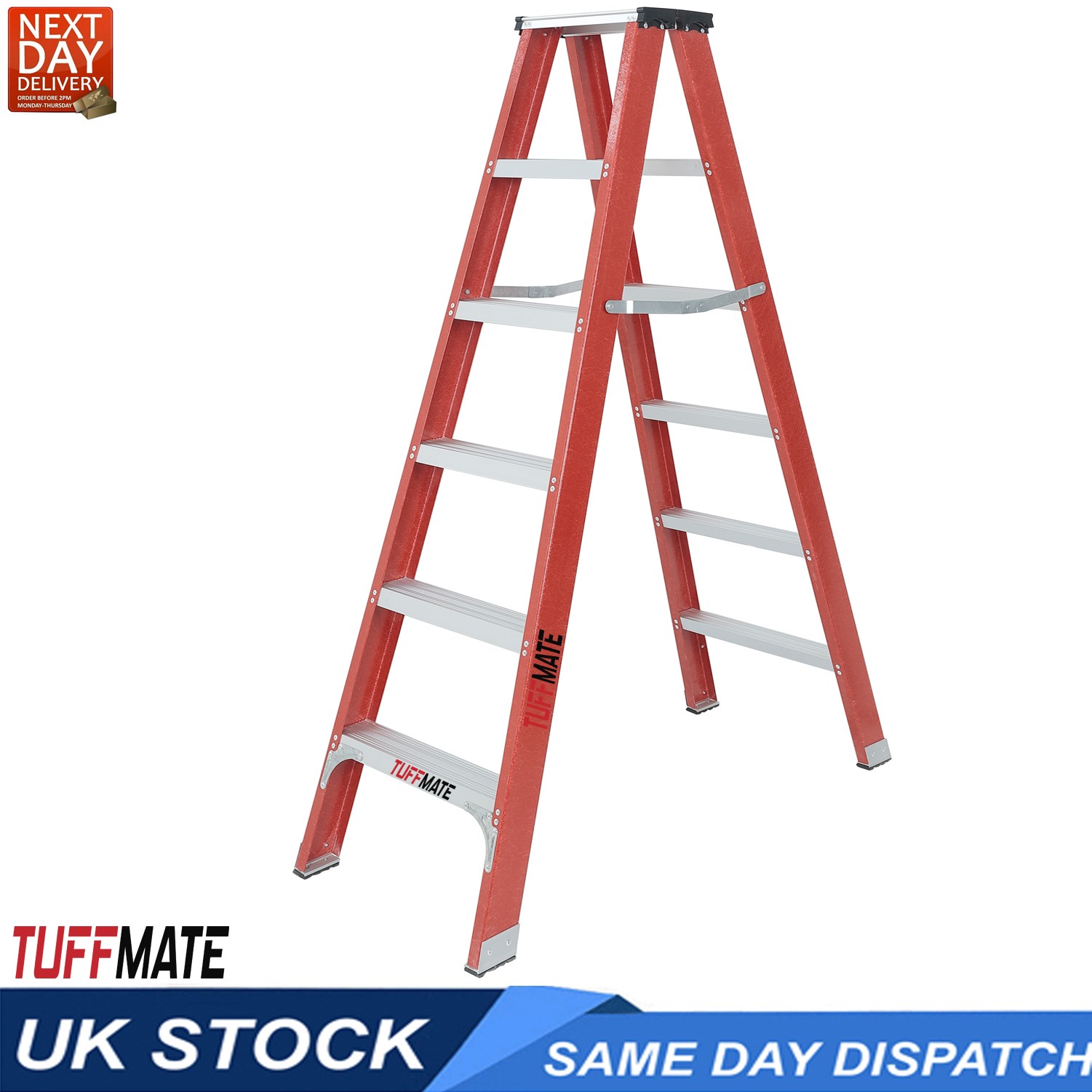Fibreglass Step Ladder 6 Tread 1.8m Electricians TUFFMATE