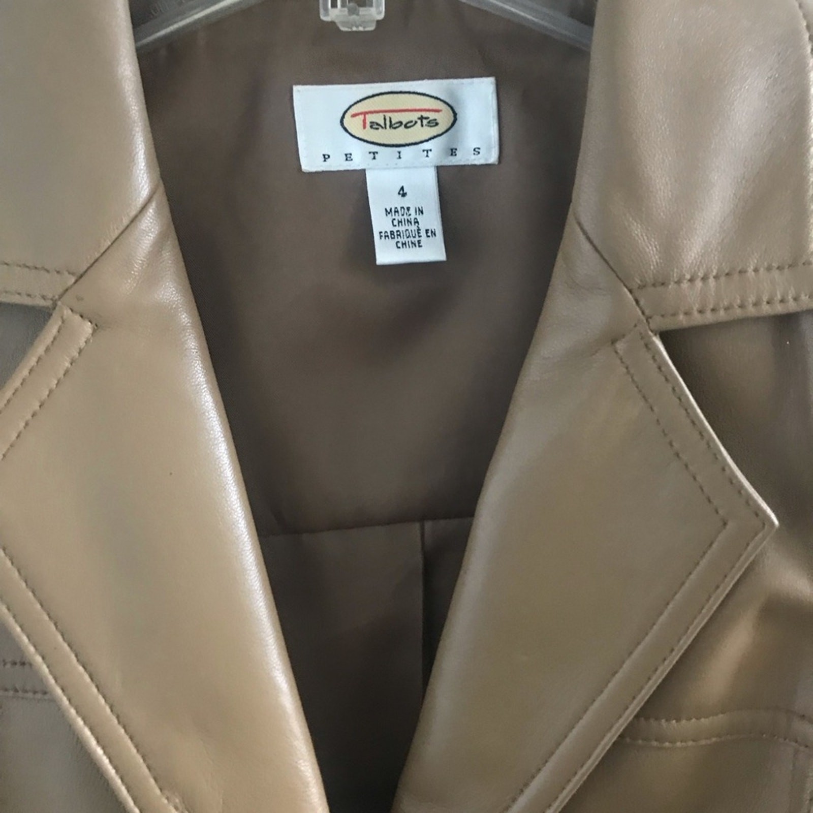 Talbots 4 tan leather button down jacket - image 2