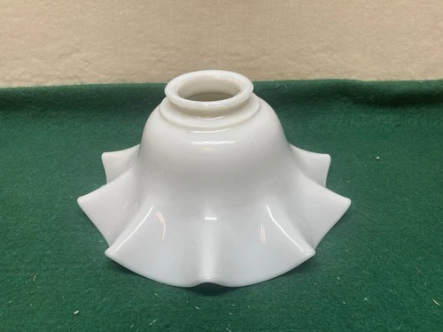 Vintage Milk Glass Ruffled Edge Crimped Lamp Light Shade Ruffle Scallop