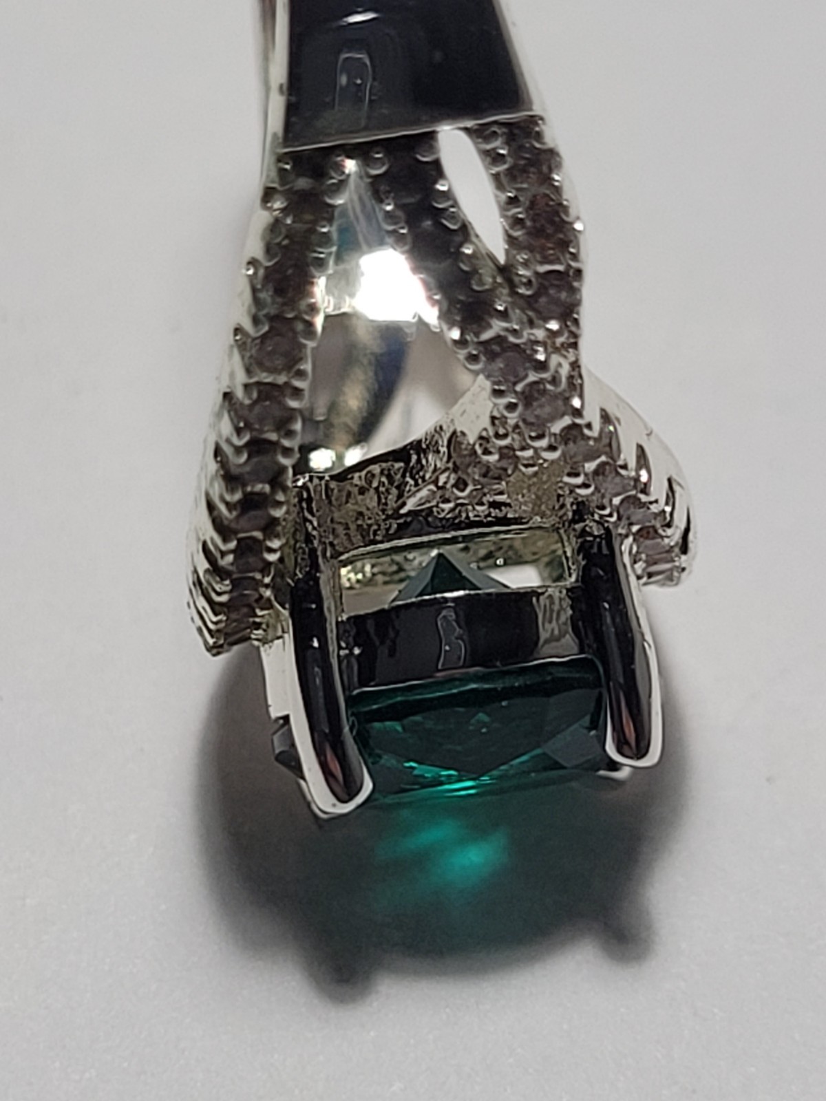 Silvertone Statement Ring Green Rhinestone Clear … - image 20