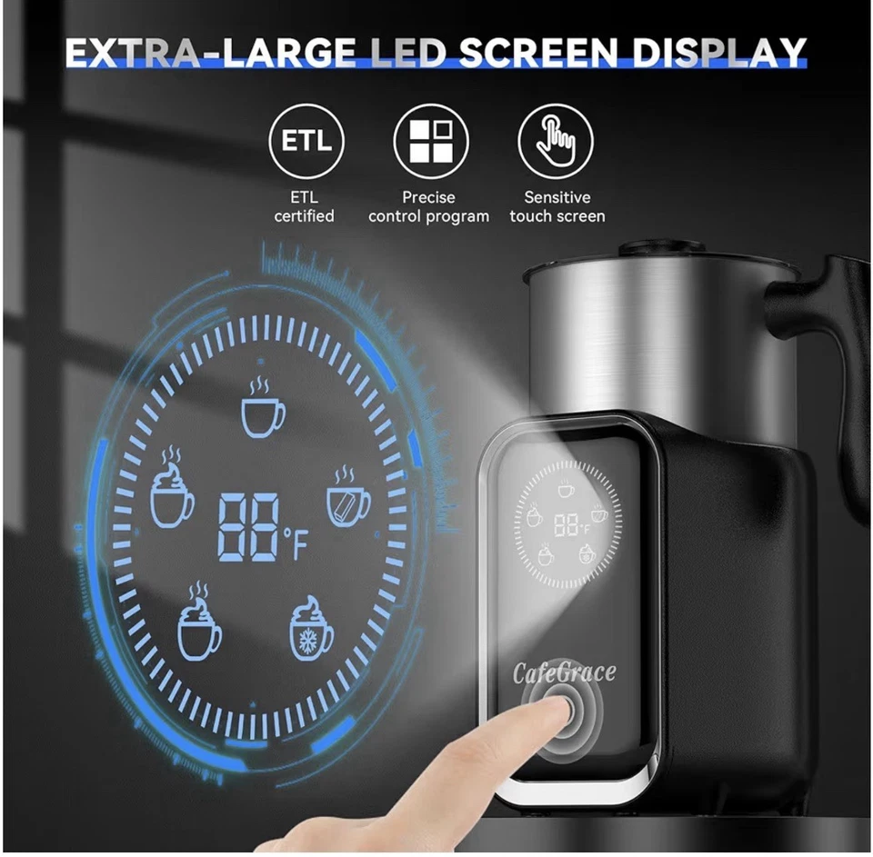 CafeGrace 5-in-1 LED Milk Frother & Steamer | Hot & Cold Foam, Barista Style! - Image 3 of 4