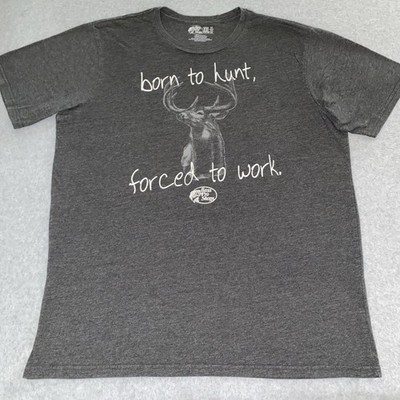 Bass Pro Shops T-Shirt XXL Gray Born to Hunt Forced to Work Deer Buck Graphic