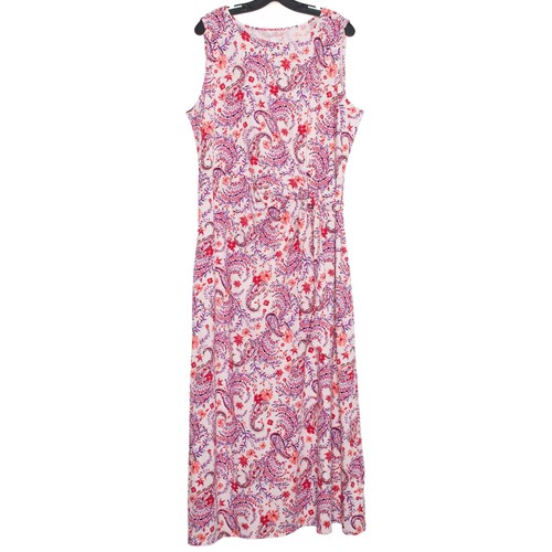 NWT Lands End Maxi Dress Paisley Tie Waist Pink Plus Size 1X Coastal Resort Boho