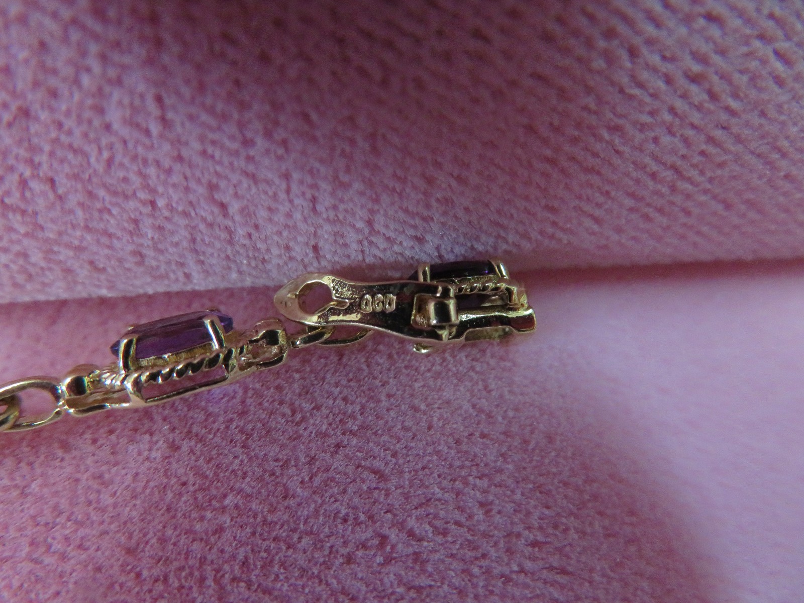 10K Solid Yellow Gold Link Amethyst Bracelet 6 7/… - image 9
