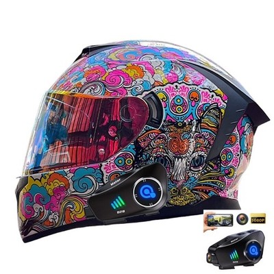 Women and Man Motorcycle Helmet with Bluetooth and Action Camera Recorder