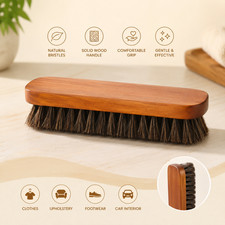 Horse Hair Shoe Brush Leather Cleaning Polishing Brush Wood Handle Care Tool