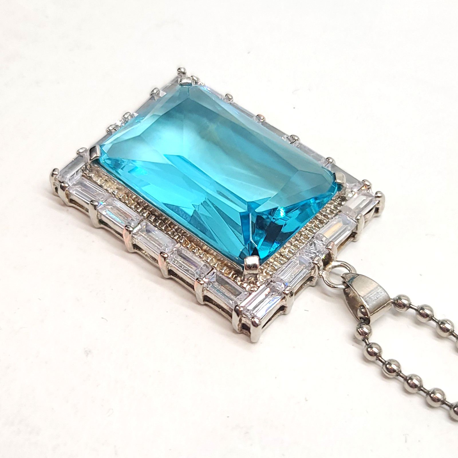 Large Aqua Blue Rectangular Crystal Pendant Neckl… - image 7