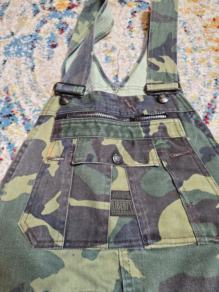 Vintage 90s Liberty Woodland Camo Overalls Hunting Pants Double Knee Denim 34x32 - Image 3 of 4