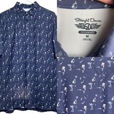 Straight Down Polo Shirt Mens Blue Golf Performance Mermaids Casual Stretch Sz M