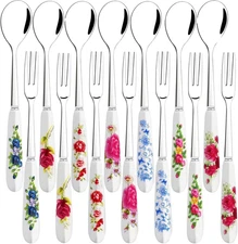 14 Pcs Dessert Forks and Spoons Silverware Set,Stainless Steel Cutlery Forks,Min