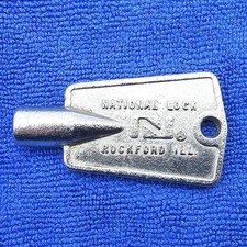 Vintage National Lock Freezer Key Metal Refrigerator Chest Barrel Rockford, IL