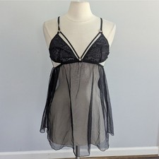 Women's Victoria's Secret Black Sheer Babydoll Slip XL Criss Cross Back