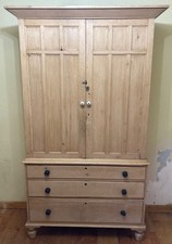 Antique pine linen press / housemaid's cupboard with minor wear and tear