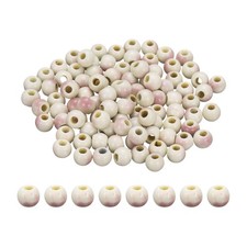 100Pcs 6mm Round Ceramic Porcelain Beads, Purple White
