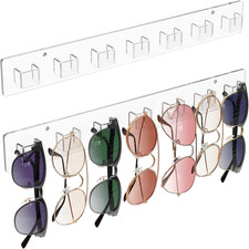 Sunglasses Organizer 2 Pack, Wall-Mounted Eyeglasses Holder, Clear Acrylic Rack,