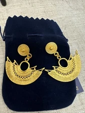 Precolumbian Jewerly Half Circle Nose Ring Drop Earrings Gold Plated NWT