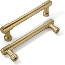 10 PCS Brushed Brass Cabinet Pulls 33/4 Inch 96MM Hole Centers Gold Handles