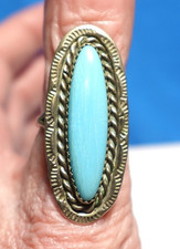 STERLING SILVER TURQUOISE WIDE VINTAGE RING SOUTHWEST SIZE 7 5.8 GRAMS