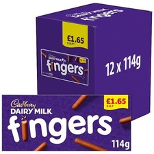 Image of Case of 12 Cadbury Dairy Milk Fingers Milk Chocolate Covered Biscuits 114g PMP