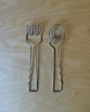 Vintage Post Modern Salad Servers Utensils Wire Sculpture Mid Century Fork Spoon