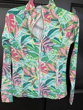 NWT SIGRID OLSEN GOLF TENNIS FULL ZIP JACKET  Green Pink Tropical Size S UPF 50