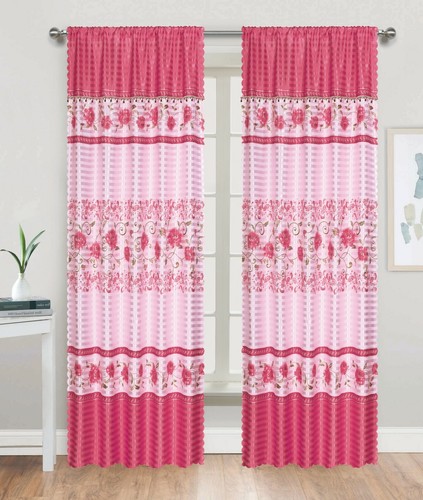 Set of 2 Panels Silky Satin Rose Rod Pocket Window Curtain Panel Drape, 281031 - Picture 2 of 6