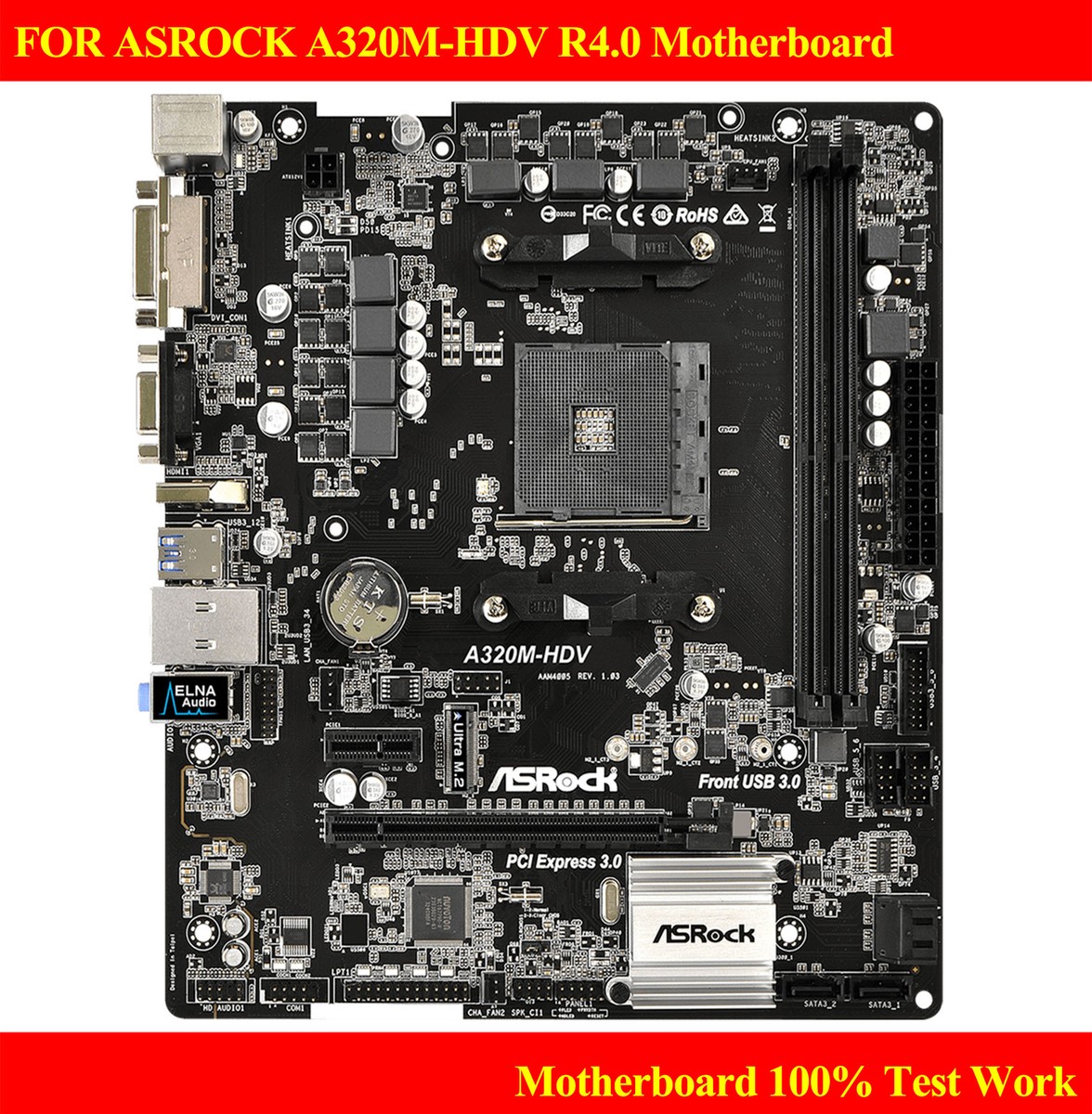 Motherboard For ASROCK A320M-HDV R4.0 AMD A320/AM4 VGA+DVI+ 100