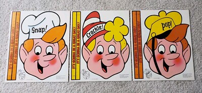 1980 Rice Krispies Snap Crackle Pop Cereal Box Toy Adv Masks Kellogg's Set of 3