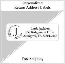 60 Return Address Labels Personalized Printed 3/4" x 2 1/4" Wreath Monogrammed
