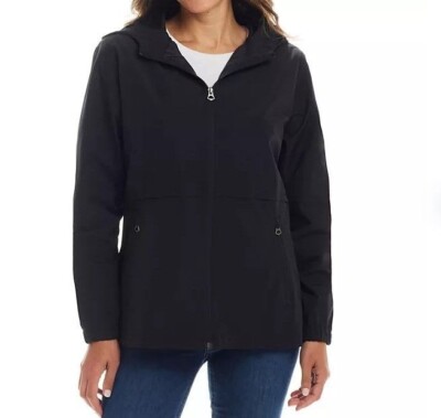 WP Weatherproof Women's XXL Jacket Casual Lightweight Hooded Rain Jacket Black