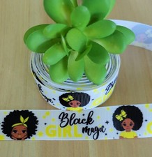 1 Inch 1 YD Black Girl Doll Grosgrain Ribbon Barbie Hair Bow Afro GIrl Ribbon