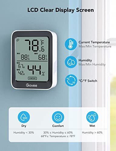 Govee Indoor Hygrometer Thermometer 2 Pack, Bluetooth Humidity Temperature  Gauge