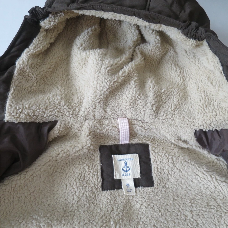 Abrigo Parka de Invierno Lands End Niños Chaqueta Forrada Sherpa Con Capucha Marrón Talla 16 Foto 4 de 4