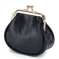 Women's Genuine Leather Coin Purse Pouch Kiss-lock Change Pouch Wallet A2016