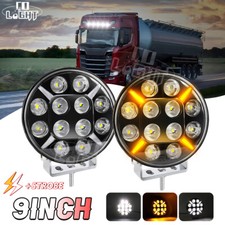 2X Fit Scania Volvo DAF MAN Truck 24v 9'' Round Spot Light Led DRL White Amber