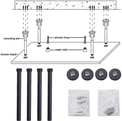 Shower Faucet Set 32x16" Head Combo Rainfall Black Shower System w/Mixer Valve - Picture 10 of 10