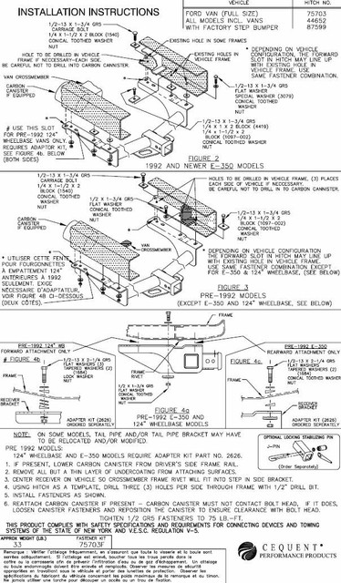 Trailer Hitch For 75-91 03-07 Ford Van E100 E150 E250 E350 Wiring & 1-7