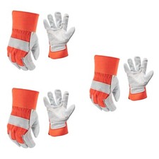 (3 PAIR) Firm Grip 65032 Suede Double Leather Palm Gloves Orange Gray- Large (L)