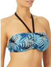 Time and Tru Halter Bikini Top Blue Palm Print Women s Large 12-14