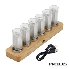 6-Digit LED Glow Tube Alarm Solid Wood Nixie Tube Alarm Clock Nice Gift Amber