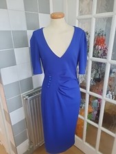Womens Royal Blue V-Neck 3/4 sleeve Party/evening Bodycon Dress - size 10 UK