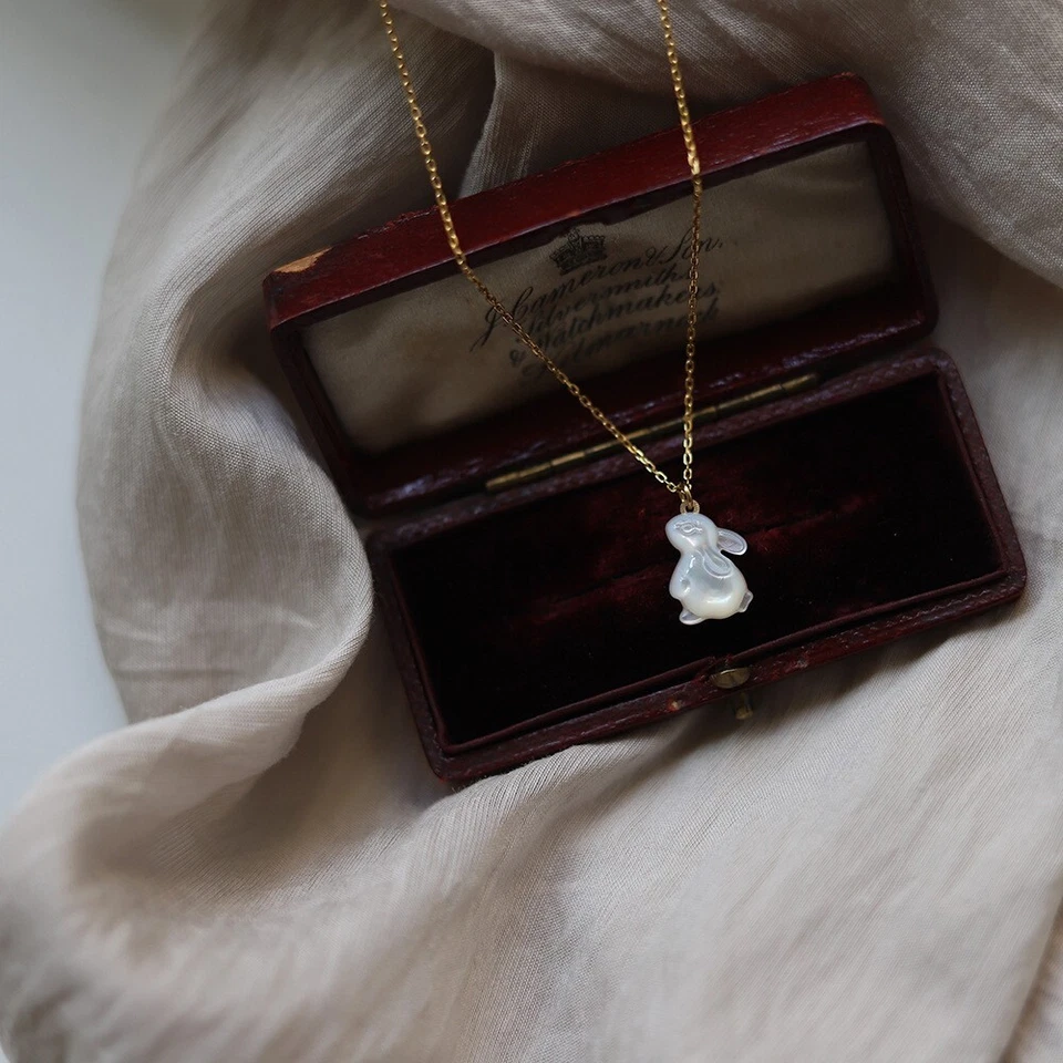 珍珠兔项链珍珠母项链 K18 链白色贝壳复活节礼物 — 第 4/4 张图片