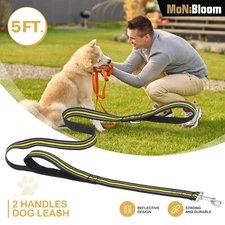 5FT Dog Pet Leash [REFLECTIVE LEAD] Yellow Pet Rope Reflective Leads w/2 Handles