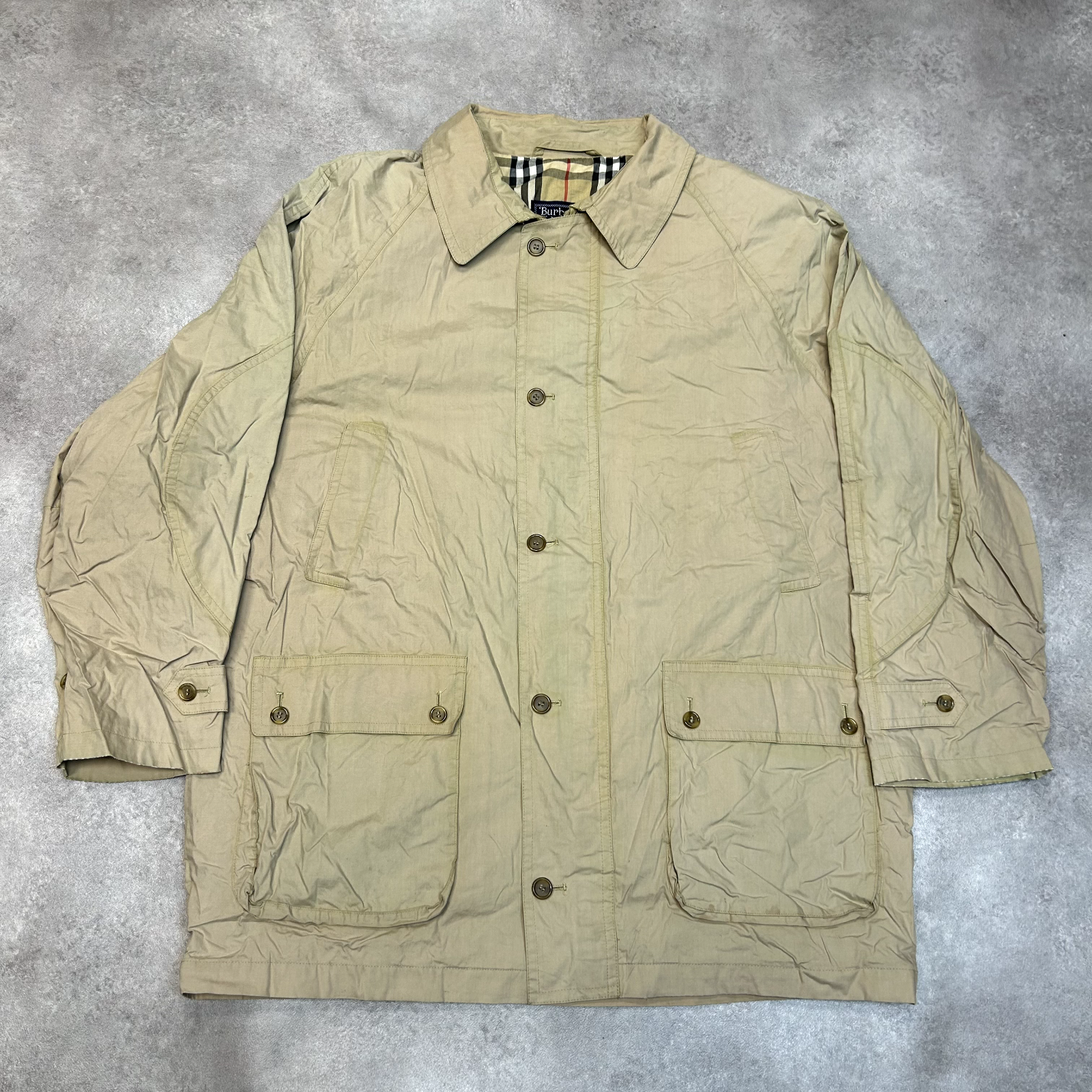 Burberry Mens 56 Vintage Nova Check Trench Coat Beige Full Zip Designer-image