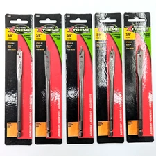 5 Packs 3/8” x 6” Blu-Mol Xtreme Spade Bits ¼” Quick-Change Shank