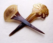 2 steer horn single prong hair combs pin pick NO US IMPORT FEE