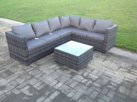 Fimous Grey Wicker Outdoor Rattan Garden Furniture Set Corner Sofa Coffee Table