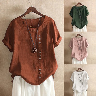 Women's 3/4 Sleeve Linen Top - Chinese Embroidered Boho Blouse Loose Fit