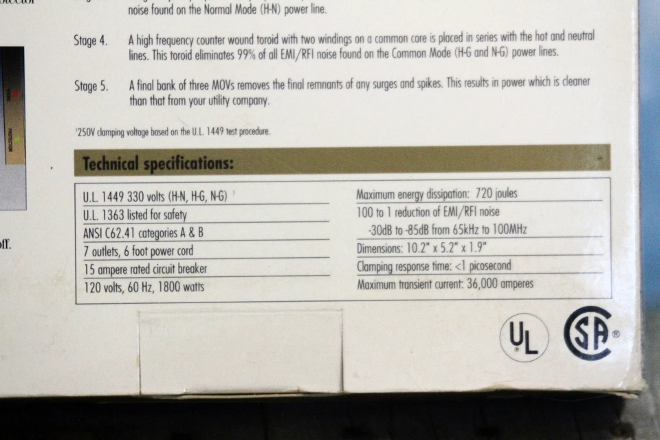 Proxima Network-Grade Surge Protector 7-Outlet 6ft 15A 330V 720J EMI Gray S500 - Image 4 of 4