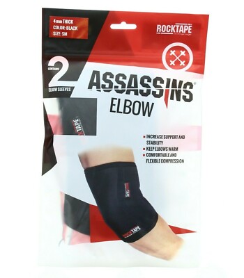 Rocktape Assassins Elbow Sleeves, Protection Stability Support 4mm Black, 2 Pack